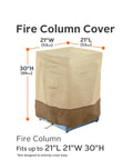 Veranda Water Resistant 21 Inch Outdoor Fire Column Cover With Gardelle Fabric System shown with dimensions