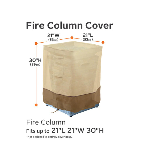 Veranda Water Resistant 21 Inch Outdoor Fire Column Cover With Gardelle Fabric System shown with dimensions