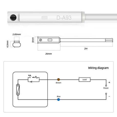 Non Contact Magnetic Induction Switch For Pneumatic Cylinders D-A93, Normally Open Sensor, wiring diagram view