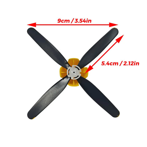 Top view of one propeller from Three Sets Of Four Blade Propellers For 500mm P51 Mustang Brushless RC Plane showing dimensions.