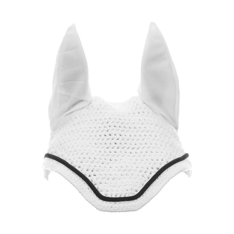 Dressage Saddle Pad And Crocheted Bonnet Set For Horses White And Black Two In One Equestrian Gear with contoured edging