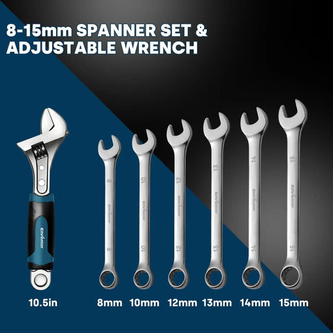 Beefed-Up 220-Piece Home Tool Kit With Toolbox Blue For Home Repairs Auto Maintenance DIY And General Use Heavy-Duty Wrench Set shown
