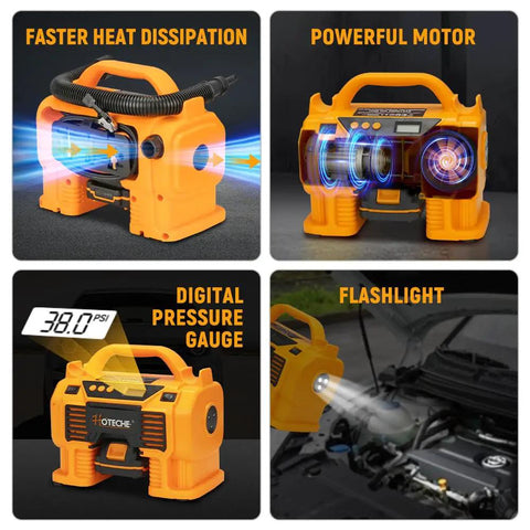 Hoteche 20V Cordless Air Compressor 160PSI Max Portable Tire Inflator With Dual Power Supply Battery And Cigarette Lighter Adapter Fast Charge For Car Truck Bike Emergency On The Go Quick Fix