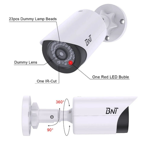 Side view of Realistic Fake Surveillance Camera 2 Pack With LED Light For Indoor Outdoor Security Dome Look Dummy CCTV Camera