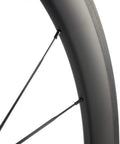 Close-up of Ride Ready Carbon Road Wheelset 38 50 60 88mm U Shape 25mm Wide 700c Clincher UD Carbon Shimano spokes and rim detail.