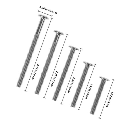 Assorted sized nickel plated flat head hex socket frame bolts for crib assembly and DIY furniture repair.