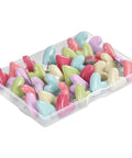 Thirty Piece Pack Of Rustproof Metal Veneered Heart Shaped Push Screws For Gallery Walls Decorative Picture Partitions in a clear box.