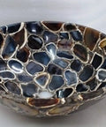 Straight Up Stunning Black Agate Vessel Sink Features 24 By 24 By 5.5 Inch Dimensions bowl with unique agate patterns.