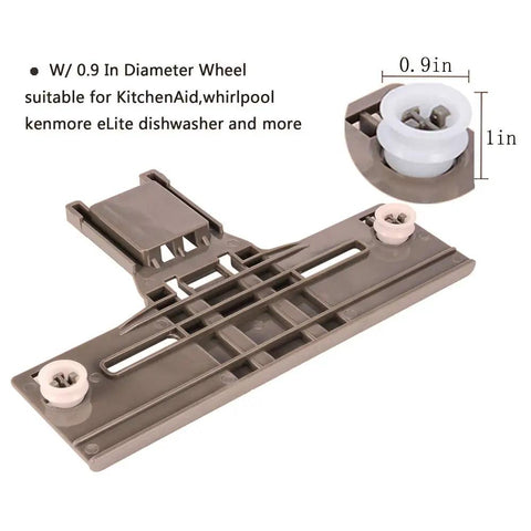 Dishwasher Top Rack Parts Kit Six Pack W10350376 W10195839 W10195840 Replacement showing rack adjuster with wheel