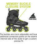 Lightning Men's Urban Inline Skates For City Cruising And Commuting And Fitness, Black Lime, showing memory buckle closure