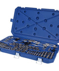 Fractional Tap And Die Set In Carbon Steel 58 Piece Tool Kit open in blue case