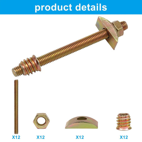 Heavy Duty Bed Frame Repair Kit 12 Piece Set M8 Steel Connectors with bolts, nuts, and other connectors for sturdy support.