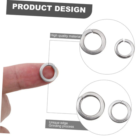 600 Pieces Stainless Steel Locking Spring Washers Set And Split Washers Assortment For M2 Bolts Sealing Gasket Kit Dope Value Pack For Auto Motor And DIY Projects, stainless steel split washer close-up