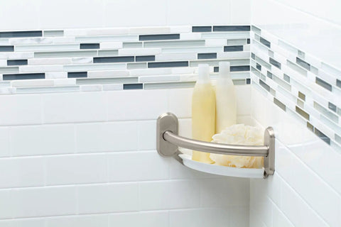 9 Inch Curved Bathroom Grab Bar With Integrated Corner Shelf In Brushed Nickel Heavy Duty Support Up To 500 Lbs