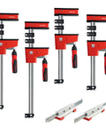 Top Shelf K Body Revo Clamp Kit including two 24 and two 50 inch F clamps with quick slide wideners in red and silver.