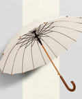 Wooden J Handle 40 Inch Golf Umbrella Windproof All Weather Auto Open 16 Rib Arc Vintage Cane Umbrella Classic Stick Wedding Cane White For Men And Women