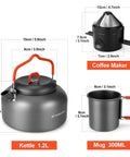 1.2L Camping Coffee Pot Set With Kettle, Mug And Percolator For Stove Top Brewing, Durable Aluminum Outdoor Coffee Kit For Two