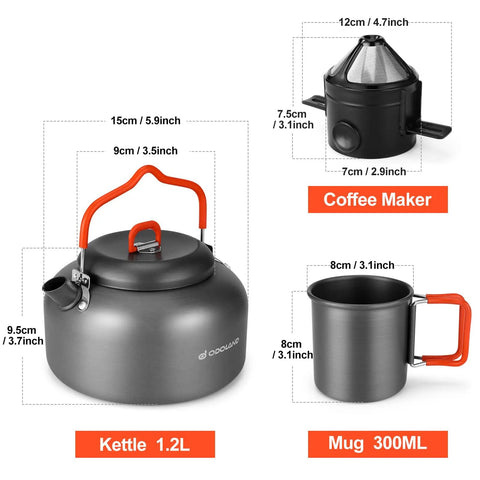 1.2L Camping Coffee Pot Set With Kettle, Mug And Percolator For Stove Top Brewing, Durable Aluminum Outdoor Coffee Kit For Two