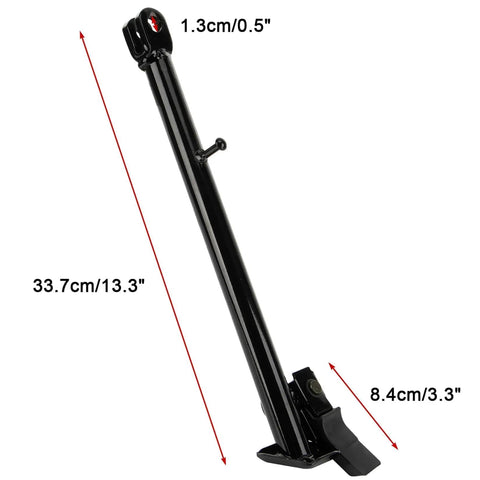 Heavy Duty Kick Stand For Hawk 250 XR150 TBR7 Dirt Bike Steel Motorcycle Side Stand Stable Upright Support For Off Road Rides 1 Piece Corrosion Resistant Mount Easy Install, black steel with measurements displayed