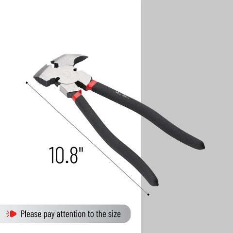 Heavy Duty Fence Pliers Set With Nail Puller, Staple Puller And Cutting Pliers For Construction And Carpentry, 10 Inch Steel Alloy Multi Tool With Soft Plastic Grip
