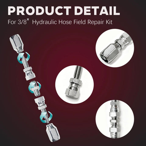 Two-piece 3/8-in hydraulic hose repair kit with reusable 2-wire fittings; chrome metal connectors