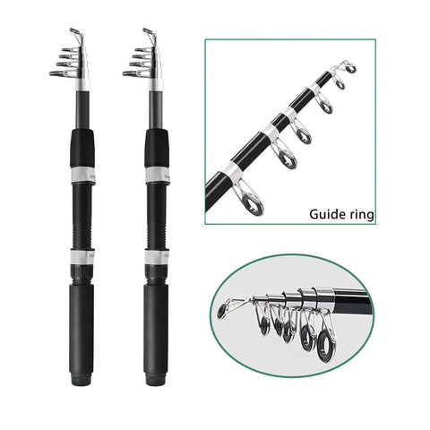 Six Point Nine Foot Telescopic Fishing Rods And Reels Combo With Carrier Bag Pro Grade Collapsible Carbon Fiber Rods close-up view