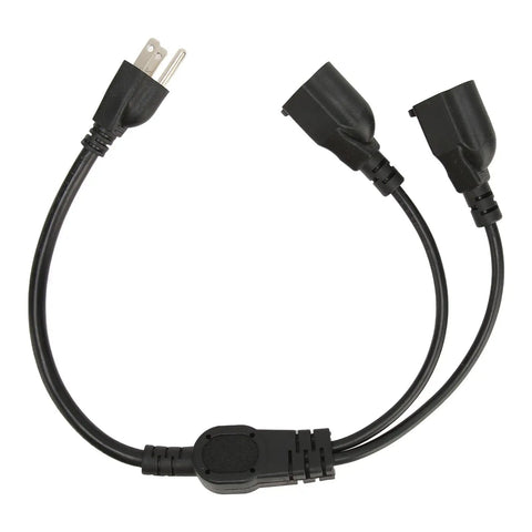 Heavy Duty Three Pin To Two Outlet Power Extension Cord With Hella Roomy Flexible Spacing Perfect For Bulky Adapters And Large Chargers, black Y splitter design.