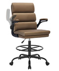 Tall Drafting Chair With Padded Flip Up Armrests, Ergonomic Leather Backrest, And Adjustable Footrest Ring For Standing Desks, All Day Comfort For Normal Desks Or Bar Height, Boss Level Posture Support, Tan