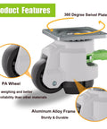 Rock Solid Built Tough Leveling Caster Wheels Set Of 4 Featuring 2200 Lbs Load Capacity Premium Nylon Rollers And Reinforced Steel Base showing 360 degree swivel plate and PA wheels.