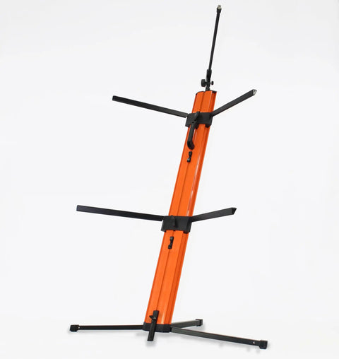 Fat Toad Column Dj Keyboard Stand Two Tier Mic Boom Adapter Sliding Tower For Digital Turntable Audio Gear Synthesizer in orange.