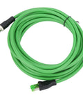 Industrial Cat6 RJ45 Ethernet Patch Cord 5m IP67 Tough 24 AWG Cable for Factory Automation and Control Cabinets High Speed Data Link for Machinery and Industrial Equipment Rugged Built For The Shop Floor Industrial Grade Performance, green cable with sealed connectors
