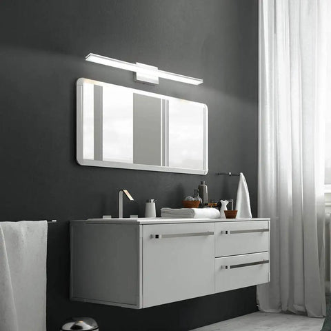 30 Inch Vanity Light Bar Over Mirror LED Chrome Bathroom Lighting 16W 6000K Cool White Acrylic Wall Fixture installed