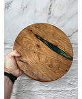 12 Inch Mesquite Wood Lazy Susan With Green Accent Go To Round Kitchen Turntable Rotating Tray For Pantry Cabinet Storage