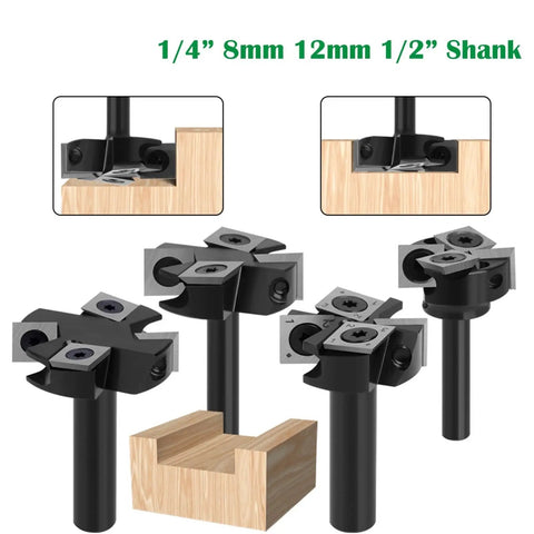 No Nonsense 4 Flute Spoilboard Surfacing Bit With Replaceable Carbide Inserts For Wood Planers Clean Cutting MDF Face Mill and Butter Smooth Woodworking Milling Cutter Built For Garage Shop Grind, various sizes shown.