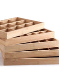 Natural Bamboo And Wood Jewelry Tray Pretty Slick Display Plate For Rings Necklaces And Bracelets Solid Build Smooth Surface Easy Wipe, stacked angle view.