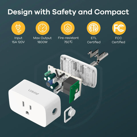Exploded view of Matter Smart Plug With Easy Setup That Works With Apple Home Siri Alexa Google SmartThings 15 Amp 1800 Watt