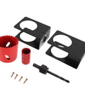 Top Tier Door Entry Lock Installation Kit With Precision Guide Template And Hole Saw Tools Fits 1 3/8 To 1 3/4 Inch Wood Doors For Mess Free Cutouts Every Time, black and red drill kit with templates, saws, arbor, and screws