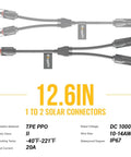 Y Branch Solar Connector Kit For Parallel Panels M FF And F MM Adapters 20A DC1000V with specifications and length 12.6in