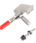 Toggle Clamp Heavy Duty 220Lbs Holding Capacity With Anti Slip Rubber Tip, red handle, and stainless steel body.