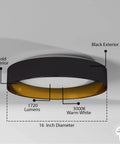 Maserlo 16 Inch Flush Mount LED Ceiling Light Fixture Dimmable For Living Room Bedroom Hallway in black gold, sleek circle design
