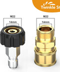 Pressure Washer Quick Connect Fittings Kit M22 14mm To Three Eighths Inch Four Piece Adapters Set Includes Swivel Adapters And Quick Disconnect Plugs For Secure Leak Free Connections Easy Snap On Tool Free Assembly And Tidy Hose Setup.