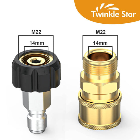 Pressure Washer Quick Connect Fittings Kit M22 14mm To Three Eighths Inch Four Piece Adapters Set Includes Swivel Adapters And Quick Disconnect Plugs For Secure Leak Free Connections Easy Snap On Tool Free Assembly And Tidy Hose Setup.
