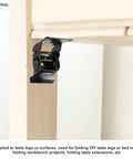Heavy Hitter Locking Hinges 90 Degree Folding Table Leg Brackets mounted on wood, ideal for folding table upgrades or projects.