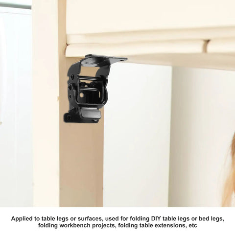 Heavy Hitter Locking Hinges 90 Degree Folding Table Leg Brackets mounted on wood, ideal for folding table upgrades or projects.