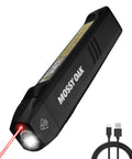Rechargeable Flat LED Flashlight 1200LM Slim Pocket Work Light With Red Light, Magnetic Base And Clip, Black front view