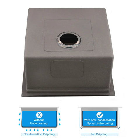 Anti-condensation undercoating detail of Undermount Workstation Kitchen Sink With Built In Accessories 15x19 Inch Single Bowl 16 Gauge