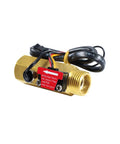 Beefy Brass Water Flow Sensor With Hall Effect, One Half Inch BSPT Female to Male Thread, for DIY Hydraulics, close-up view