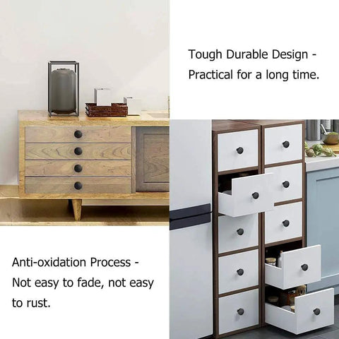 30 Pack Go To Matte Black Cabinet Knobs For Cabinets And Dresser Drawers, installed on wooden cabinets
