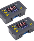 Dual Pack 12V DC Timer Delay Relay Module With 20A Capacity Programmable LED Digital Cycle Timer Plug And Play On Off Control 0ms To 999 Hours Easy Setup For Home Automation And Electronics, front view