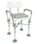 Heavy Duty Shower Chair With Arms And Back For Inside Showers, double reinforced crossbar, foam cushion, non slip feet.